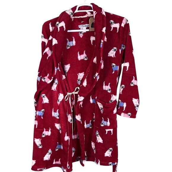 Dearfoams NWT L/XL Fleece Kimono Robe Pug Dog Print Snuggly Buddy Cozy Lounge - Picture 8 of 15